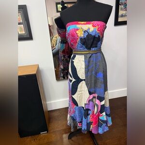 Anthropologie dress. DEPT size L. Smocked back with striped grosgrain tie.